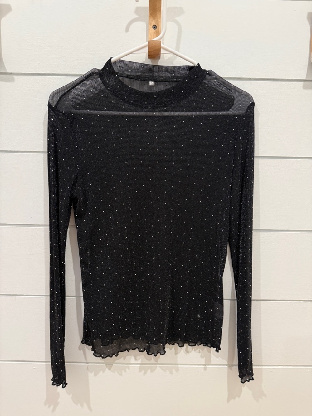 Black Sparkle Long-Sleeve Mesh Top